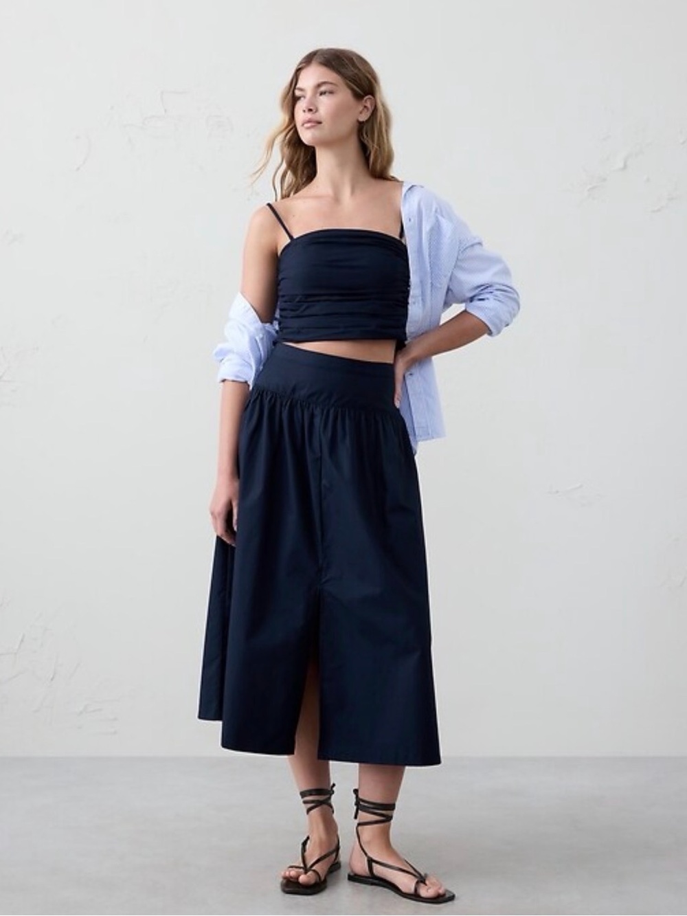 Navy banana republic drop waist  Midi Skirt